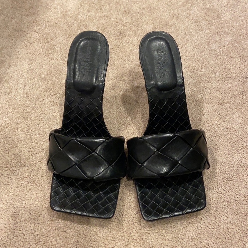 Square Toe Slip on Black Heels